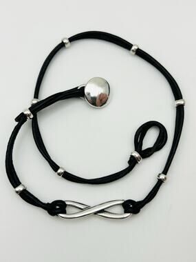 James Avery Retired 925 Sterling Silver Black Natural Leather Infinity Bracelet